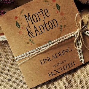 Ab 2,80 Euro: HOCHZEITSEINLADUNG BOHO - Einladung Hochzeit Vintage | Einladungskarte | Hochzeitskarten | Holzherz | Kraftpapier|Pinky