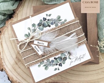 Ab 7,00 Euro: Glückwunschkarte zur Hochzeit, personalisiert mit Namen Brautpaar, auch als Geldgeschenk Verpackung geeignet, EUKALYPTUS THULA