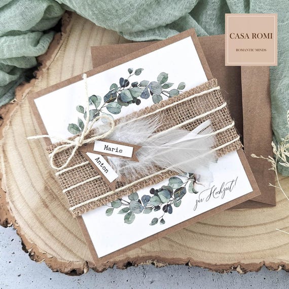 Ab 7,00 Euro: Glückwunschkarte zur Hochzeit, personalisiert mit Namen Brautpaar, auch als Geldgeschenk Verpackung geeignet, EUKALYPTUS THULA