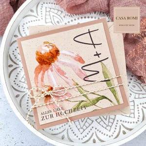 Glückwunschkarte zur Hochzeit personalisiert, Hochzeitskarte modern, mit Aquarell Blumen, Glückwünsche zur Hochzeit für das Brautpaar,  LUCA