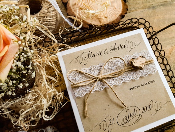 Invitaciones de boda de encaje vintage rústico con tarjetas y sobres, 1  juego de tarjetas de invitación de boda elegante muestra