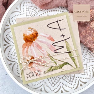Glückwunschkarte zur Hochzeit personalisiert, Hochzeitskarte modern, mit Aquarell Blumen, Glückwünsche zur Hochzeit für das Brautpaar,  LUCA