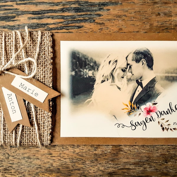 DANKESKARTE Hochzeit VINTAGE personalisiert individualisiert Danksagung Hochzeit Kraftpapier Jute Hochzeit SUMMER