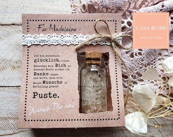 Personalized WISH FILLER - with real dandelion umbrellas in a glass, as a gift for d. best friend, mom, wife, PeggySue2