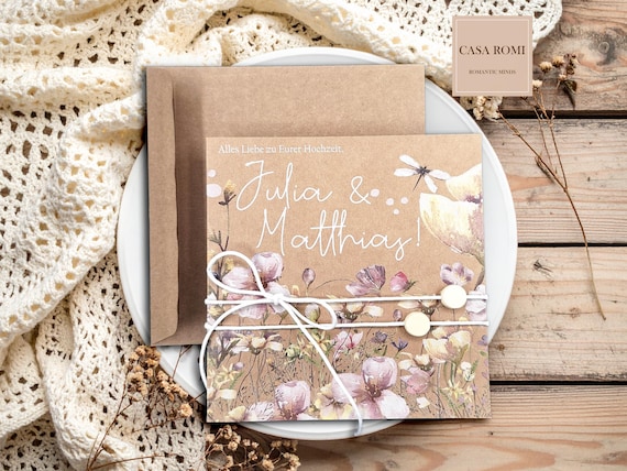 Hochzeitskarte, Geldgeschenk Hochzeit, Glückwunschkarte zur Hochzeit, personalisierte Hochzeitskarte, Karte für das Brautpaar, MoukiB