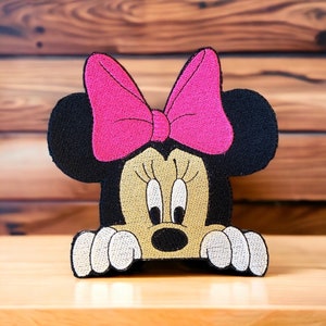 Minnie Mouse Pink Head Patch Gold Disney Cartoon Chenille Iron On