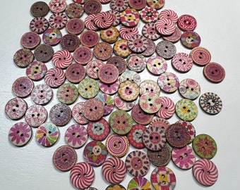 12 Boho Button Mix 15mm| Mandala Style | Flower Buttons | Button Lot | Pretty Buttons | Crochet Sewing Crafting Project | Wooden Notions |