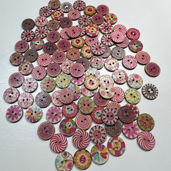 12 Boho Button Mix 15mm| Mandala Style | Flower Buttons | Button Lot | Pretty Buttons | Crochet Sewing Crafting Project | Wooden Notions |