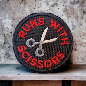 Crafty Merit Badge Patch/ Runs with Scissors Iron on Patch