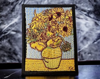 Van Gogh Sunflower Patch - 3.91" x 3.04" - Iron On, Sew On, or Hook