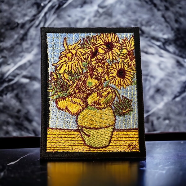 Van Gogh Sunflower Patch - 3.91" x 3.04" - Iron On, Sew On, or Hook