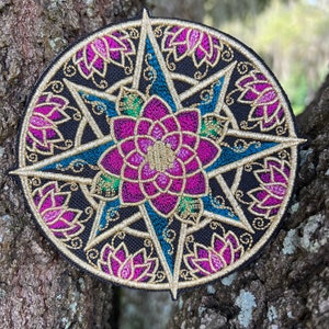 Gilded Floral Compass Rose Iron on Patch