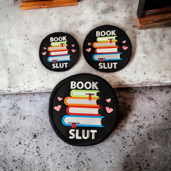 Book Slut Stacked Books Embroidery Patch/Bibliophiles - Multiple Sizes Available