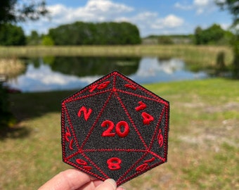 The  D20 dice embroidery Iron on Patch | Dungeons and Dragons D20 Dice Patch|  DD  iron on patch | D20 Dice Back Pack Patch| Jean Patches