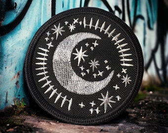 Celestial Moon Embroidery Patch - 3.91" x 3.91" - Iron On, Sew On, or Hook