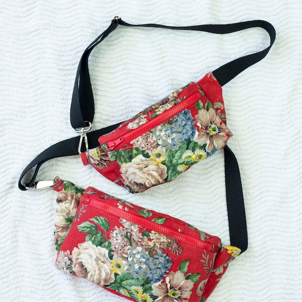 Sac banane rouge à fleurs