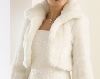 Faux Fur  Bridal Jacket, Long Sleeves, Bridal Bolero, Occasion Bolero In Ivory, Wedding Cover Up, Bridal Cover up, Shawl