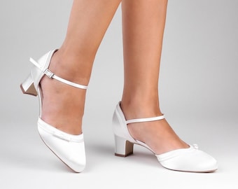Ivory Satin Bridal Wide Fit Wedding Shoes Ivory Bridal Low Block