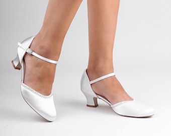 Ivory Satin Bridal Wedding Shoes Ivory Bridal Low Heel Shoes