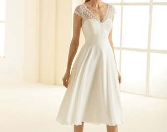 ivory lace tea length dress