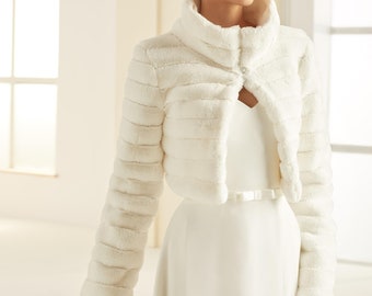 white fur jacket wedding