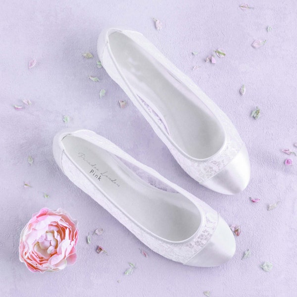 Women's Ivory  Lace Flat Wedding Bridal Bridesmaid Ballet Ballerina Shoes