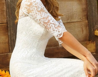 New Ivory Lace Wedding Dress,Knee Length,  Elegant Wedding Dress. Short Bridal  Dress