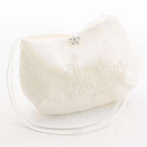 Hochzeit Elfenbein oder weiße Satin mit Spitze Overlay Tasche, Braut Geldbörse, Braut Satin & Spitze Tasche, Brautjungfer Tasche, UK Verkäufer
