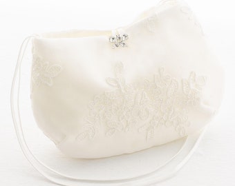 Sac de mariage en satin ivoire ou blanc avec superposition de dentelle, sac à main de mariée, sac en satin et dentelle de la mariée, sac de demoiselle d'honneur, vendeur britannique