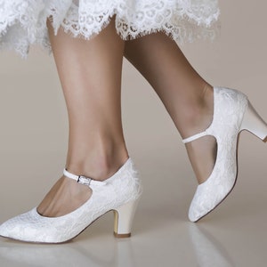 Low Heel Ivory Lace Vintage Inspired Mary Jane Wedding Bridal Shoes