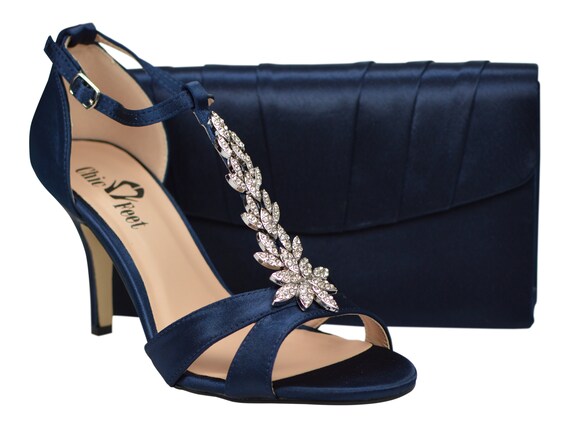 navy mid heel sandals