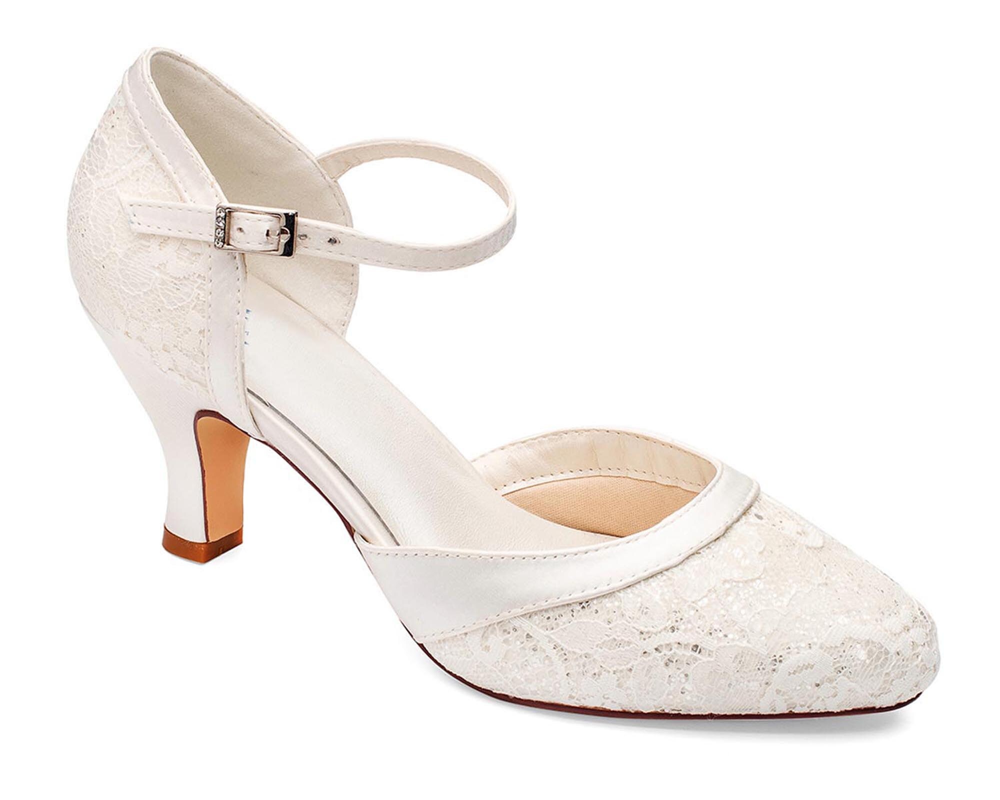 Ivory Shimmering Glitter Satin Lace Overlay Sparkling D orsay Two Part Wedding Bridal Low Heel Shoes Etsy Canada