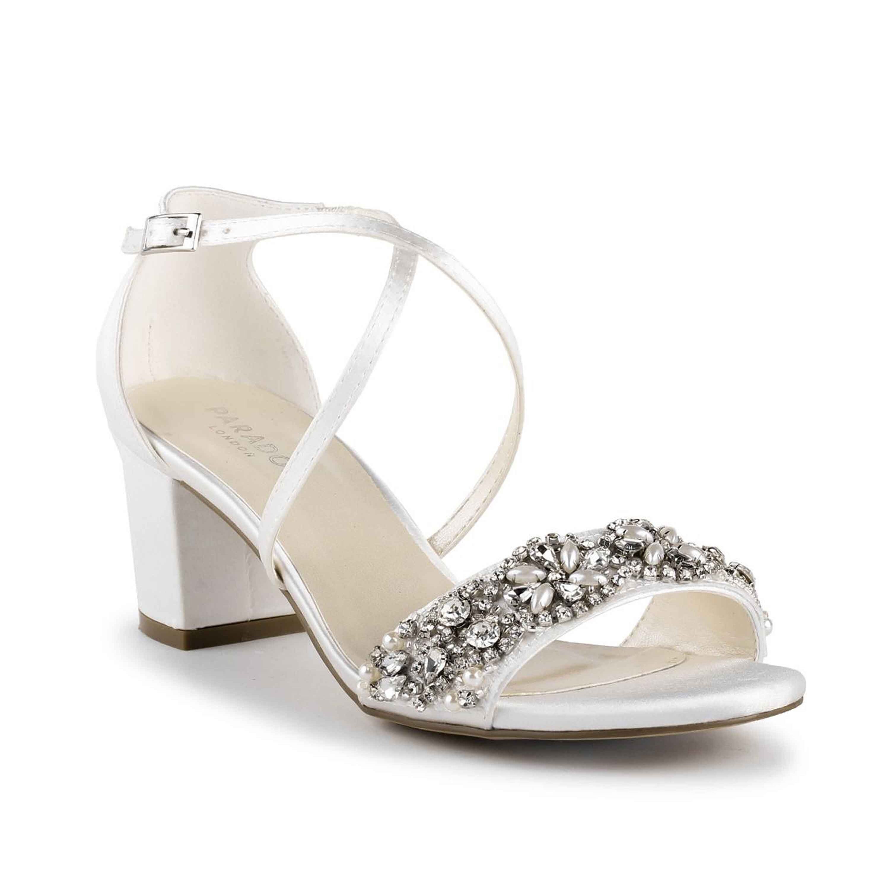 embellished satin block heel sandals