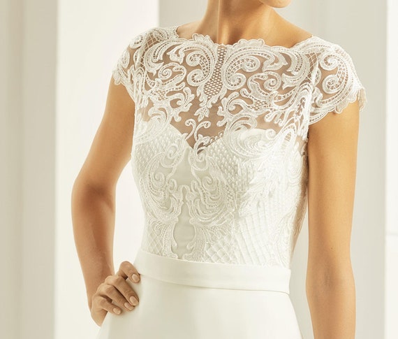 新着 ,short Bolero Lace Swirl Ivory Sleeves, Dress Wedding Lace ジャケット・アウター