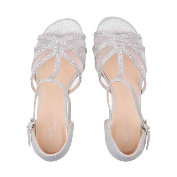 Quiz Silver Diamante Block Heeled Sandals | very.co.uk