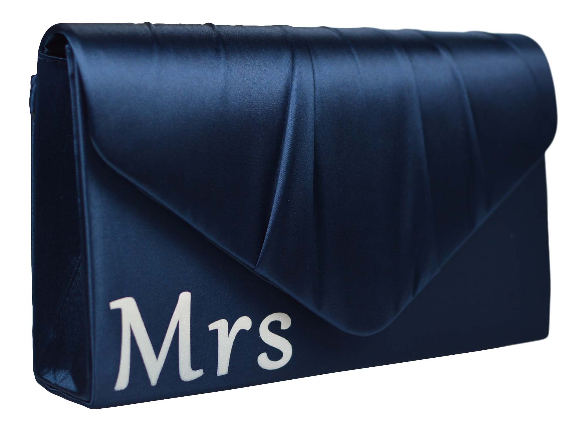 Mrs Navy Blue Satin Wedding Day Bridal Clutch Bag Bridal Purse Envelope Clutch