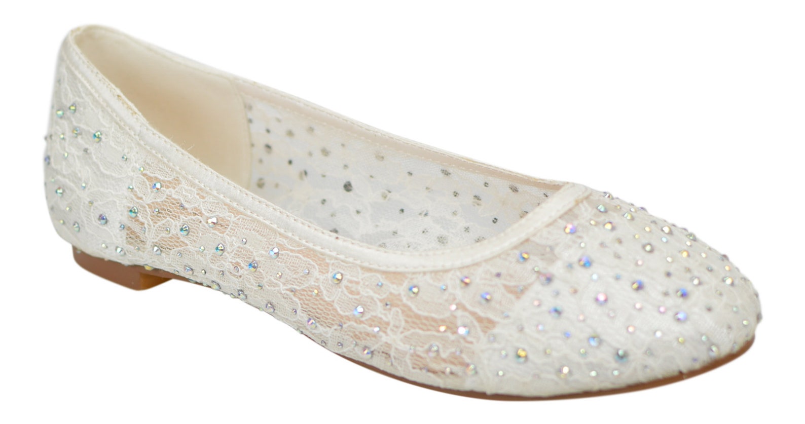 women's ivory lace with gem detail ballerina flat wedding bridal ballet shoes