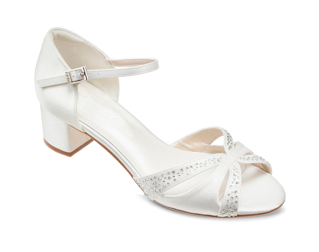 Ivory Satin Diamante Wedding Sandals Ivory Bridal Low Heel - Etsy UK