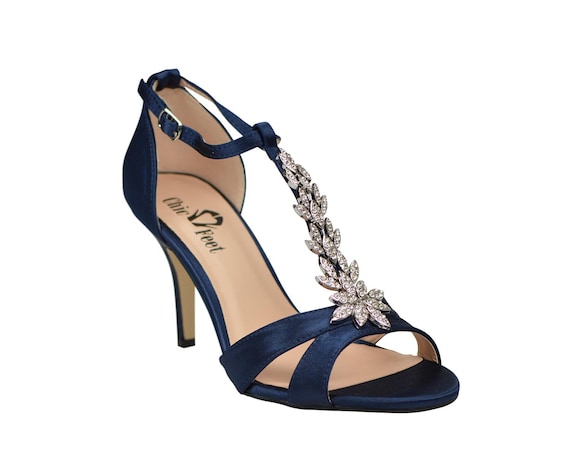 navy blue embellished shoes