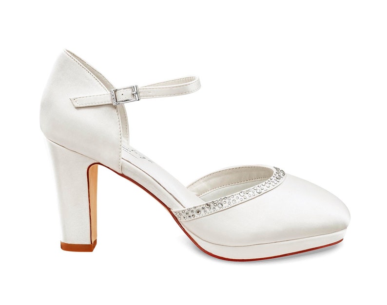 Mid Heel Ivory Satin & Sparkly Crystal Trim Bridal Shoes - Etsy