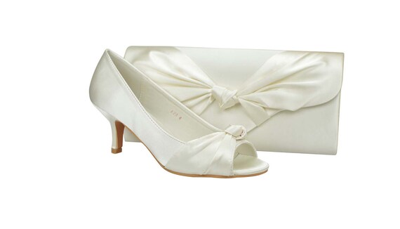 ivory satin shoes low heel