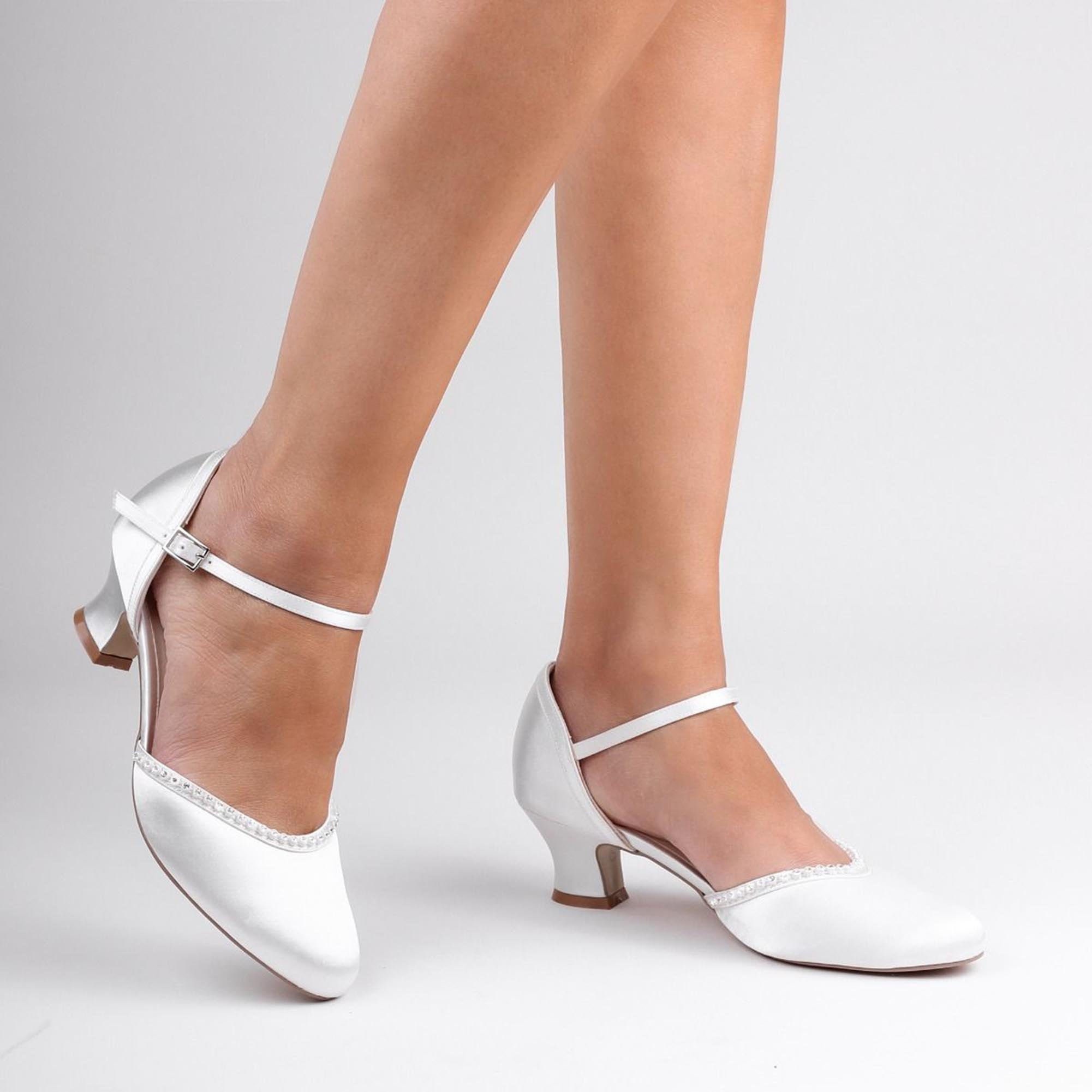 ELLEN Ivory Satin Mary Janes Wedding Shoes Block Heels | iHeels AU