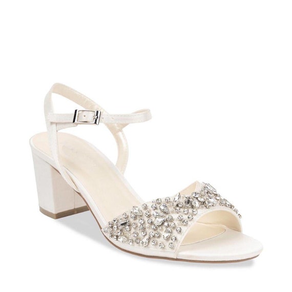 Ivory Satin Wedding Bridal Wide Fit Block Heel Sandals Wedding Shoes Crystals Embellished Shoes Bridal Block Heels Etsy Canada