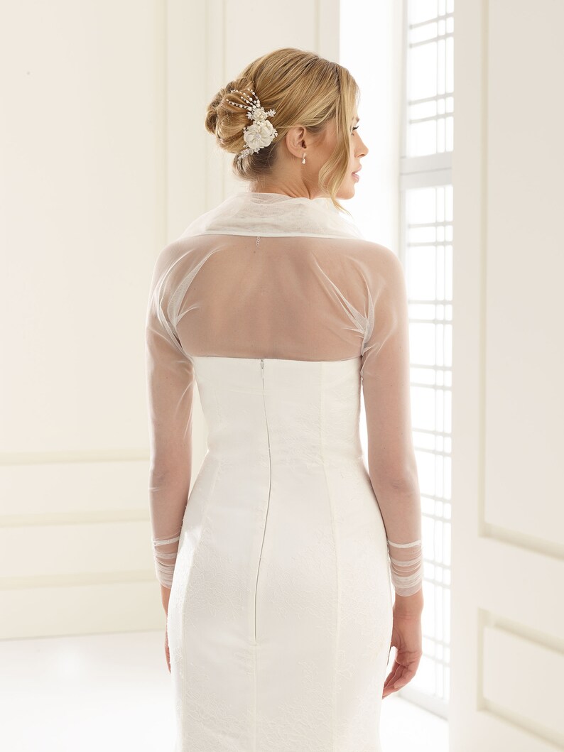 Ivory Stretch Tulle Bolero Long Sleeve Bridal Bolero Etsy