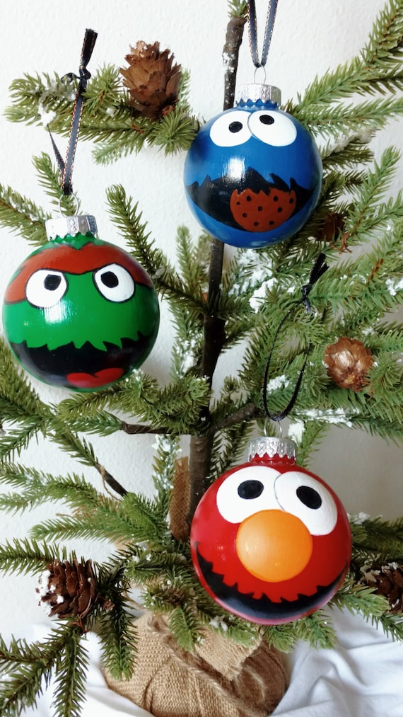 Sesame Street Hand Painted Ornaments Set Of 3 Elmo Cookie Etsy image 0 - Sesame Street Hand Painted Ornaments Set Of 3 Elmo Cookie Etsy