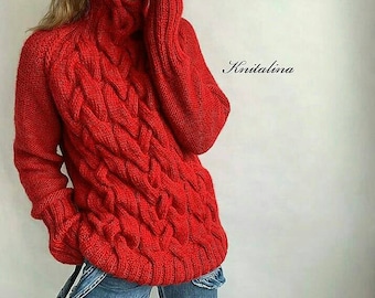 Turtleneck alpaca merino sweater.Handknit oversize sweater.Loose knit fashion sweater.Wool sweater.Cable oversized sweater. Long sweater