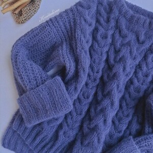 Alpaca trui met losse pasvorm, kabelgebreide trui, oversized damespullover, kersenroze neonroze roodpaarse alpaca zijden trui, boho zachte alpaca pullover afbeelding 11