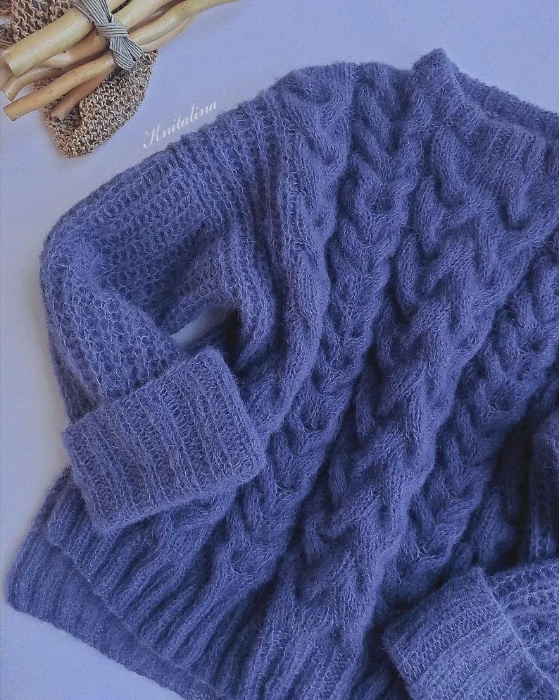 Alpaca trui met losse pasvorm, kabelgebreide trui, oversized damespullover, kersenroze neonroze roodpaarse alpaca zijden trui, boho zachte alpaca pullover afbeelding 11