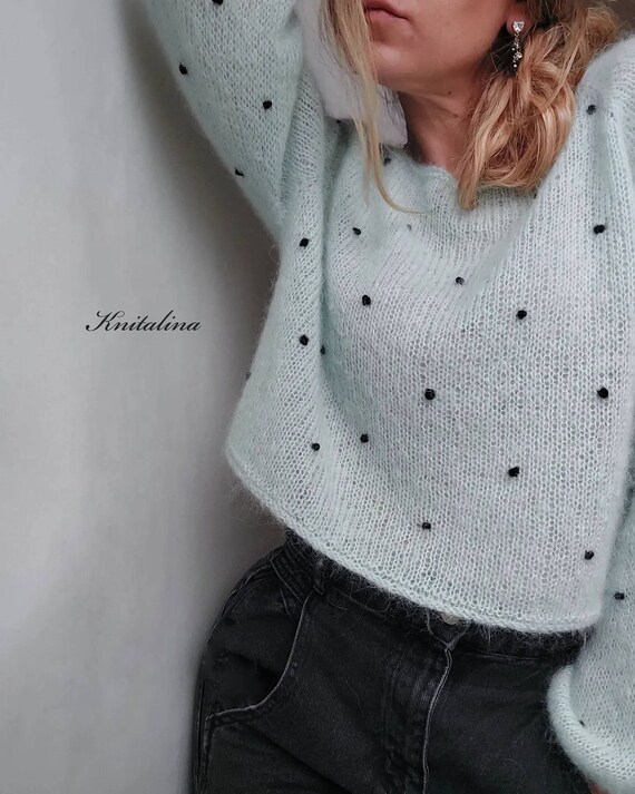 Mohair Sweater. Polka Dot Sweater. Short Kid Mohair Sweater