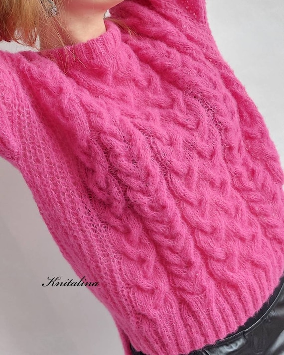 Sweater,cable Cerise Pullover, Alpaca Alpaca Soft - Silk Boho Knit Red Alpaca Pink Etsy Neon Pullover Loose Woman Sweater, Purple Sweater,oversize